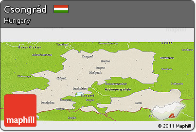 Shaded Relief Panoramic Map of Csongrád, physical outside