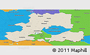 Shaded Relief Panoramic Map of Csongrád, political outside