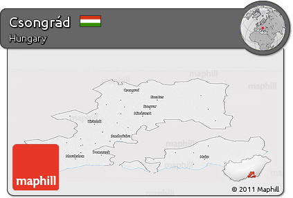 Silver Style Panoramic Map of Csongrád, single color outside