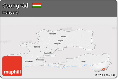 Silver Style Panoramic Map of Csongrád, single color outside