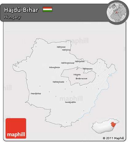 Silver Style 3D Map of Hajdú-Bihar, single color outside