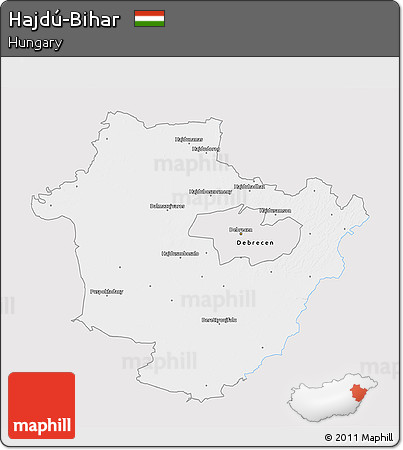 Silver Style 3D Map of Hajdú-Bihar, single color outside