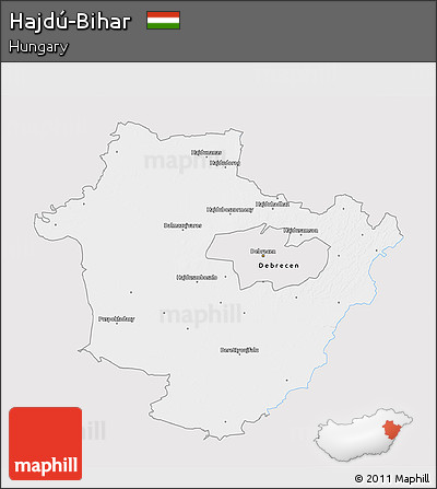 Silver Style 3D Map of Hajdú-Bihar, single color outside
