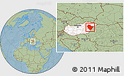 Savanna Style Location Map of Hajdú-Bihar, highlighted country, hill shading
