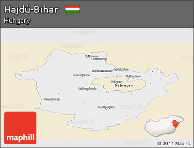Classic Style Panoramic Map of Hajdú-Bihar, single color outside