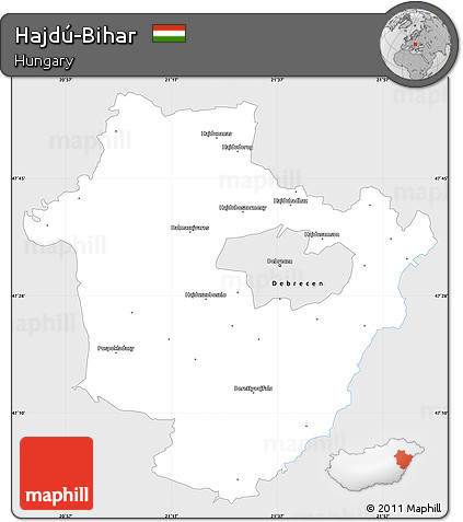 Silver Style Simple Map of Hajdú-Bihar, single color outside