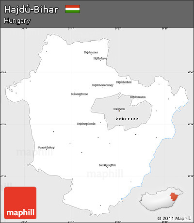 Silver Style Simple Map of Hajdú-Bihar, single color outside