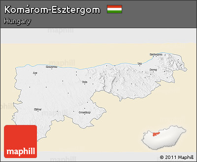 Classic Style 3D Map of Komárom-Esztergom, single color outside