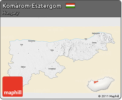 Classic Style 3D Map of Komárom-Esztergom, single color outside