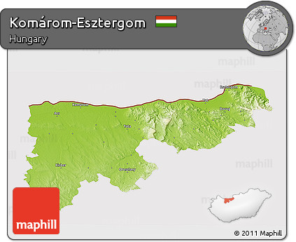 Physical 3D Map of Komárom-Esztergom, cropped outside