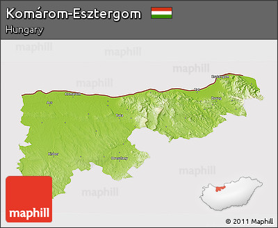 Physical 3D Map of Komárom-Esztergom, cropped outside