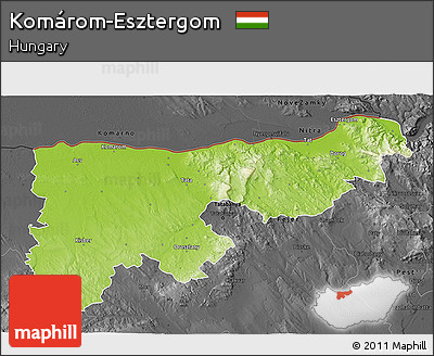 Physical 3D Map of Komárom-Esztergom, darken, desaturated