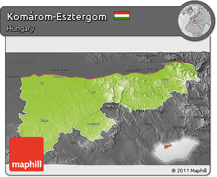 Physical 3D Map of Komárom-Esztergom, darken, desaturated