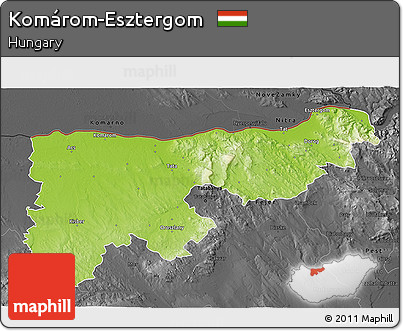 Physical 3D Map of Komárom-Esztergom, darken, desaturated