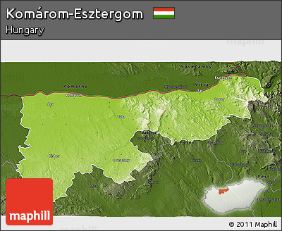 Physical 3D Map of Komárom-Esztergom, darken