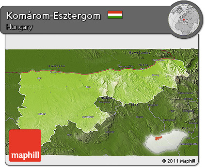 Physical 3D Map of Komárom-Esztergom, darken