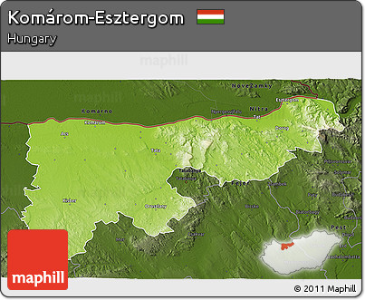 Physical 3D Map of Komárom-Esztergom, darken
