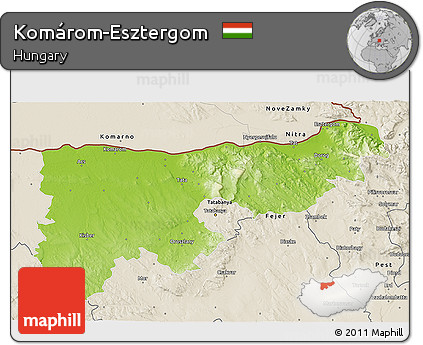 Physical 3D Map of Komárom-Esztergom, shaded relief outside