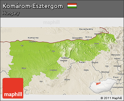 Physical 3D Map of Komárom-Esztergom, shaded relief outside