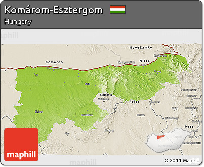 Physical 3D Map of Komárom-Esztergom, shaded relief outside