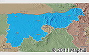 Political 3D Map of Komárom-Esztergom, semi-desaturated