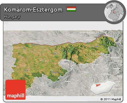 Satellite 3D Map of Komárom-Esztergom, lighten, semi-desaturated
