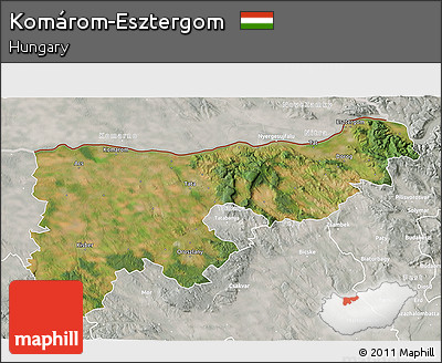 Satellite 3D Map of Komárom-Esztergom, lighten, semi-desaturated