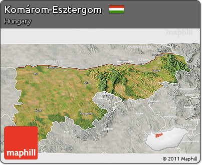 Satellite 3D Map of Komárom-Esztergom, lighten, semi-desaturated