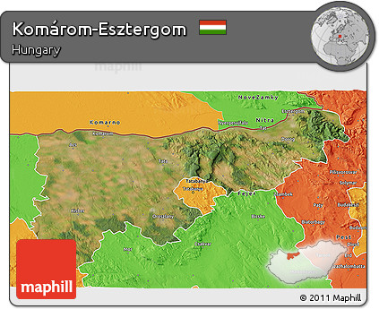 Satellite 3D Map of Komárom-Esztergom, political outside