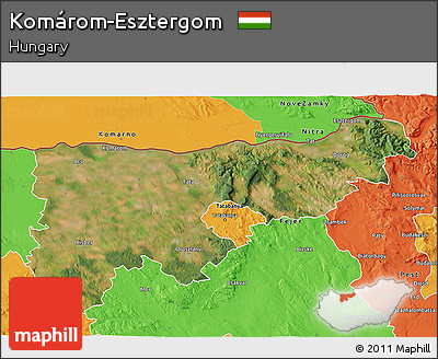 Satellite 3D Map of Komárom-Esztergom, political outside