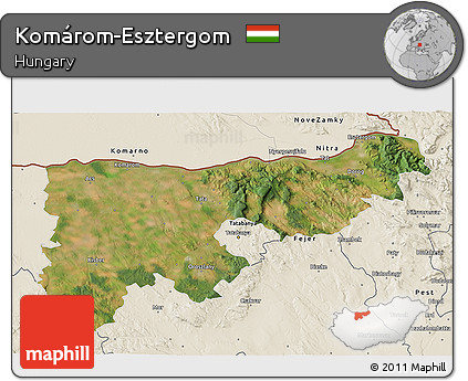 Satellite 3D Map of Komárom-Esztergom, shaded relief outside