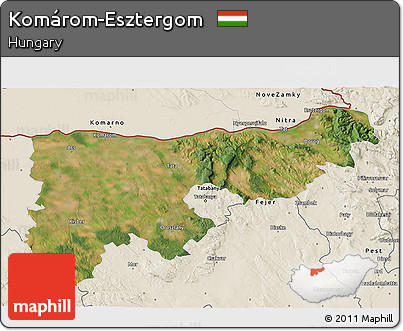 Satellite 3D Map of Komárom-Esztergom, shaded relief outside