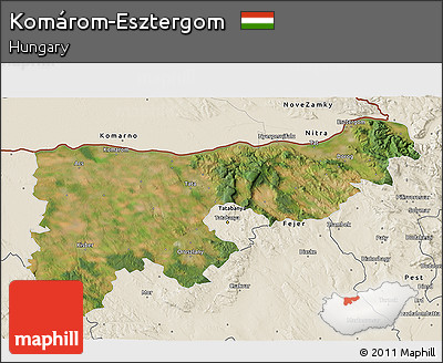 Satellite 3D Map of Komárom-Esztergom, shaded relief outside