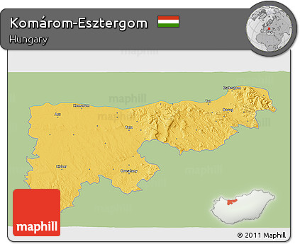 Savanna Style 3D Map of Komárom-Esztergom, single color outside