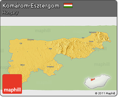 Savanna Style 3D Map of Komárom-Esztergom, single color outside