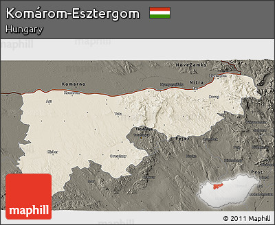 Shaded Relief 3D Map of Komárom-Esztergom, darken