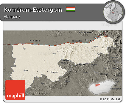 Shaded Relief 3D Map of Komárom-Esztergom, darken