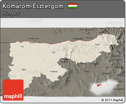 Shaded Relief 3D Map of Komárom-Esztergom, darken