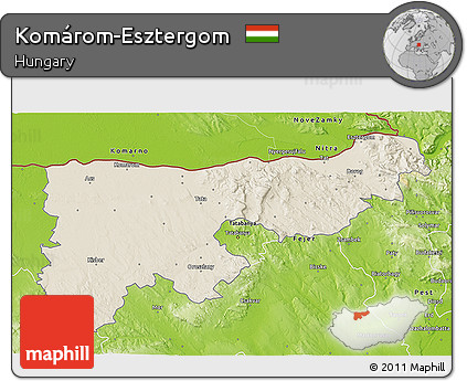 Shaded Relief 3D Map of Komárom-Esztergom, physical outside