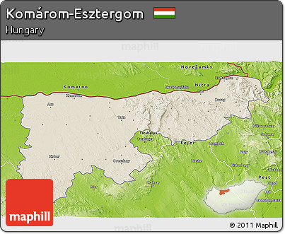 Shaded Relief 3D Map of Komárom-Esztergom, physical outside