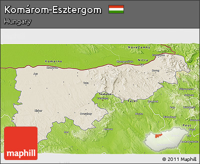 Shaded Relief 3D Map of Komárom-Esztergom, physical outside