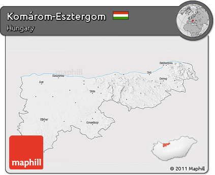 Silver Style 3D Map of Komárom-Esztergom, single color outside