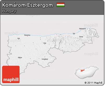 Silver Style 3D Map of Komárom-Esztergom, single color outside