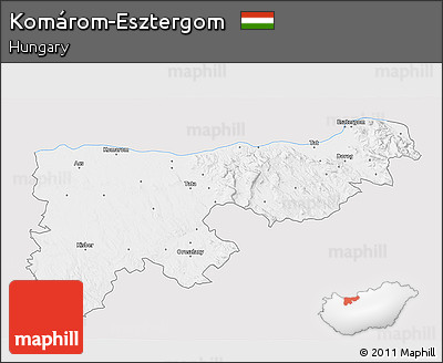 Silver Style 3D Map of Komárom-Esztergom, single color outside