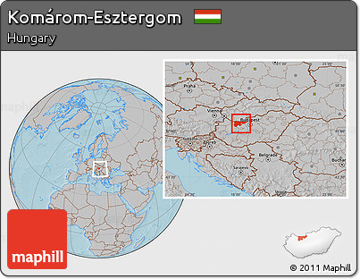 Gray Location Map of Komárom-Esztergom, within the entire country, hill shading