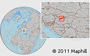 Gray Location Map of Komárom-Esztergom, within the entire country, hill shading