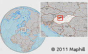 Gray Location Map of Komárom-Esztergom, highlighted country, within the entire country, hill shading
