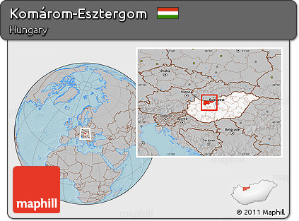 Gray Location Map of Komárom-Esztergom, highlighted country, hill shading