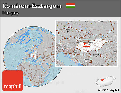 Gray Location Map of Komárom-Esztergom, highlighted country, hill shading
