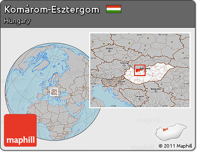 Gray Location Map of Komárom-Esztergom, highlighted country, hill shading